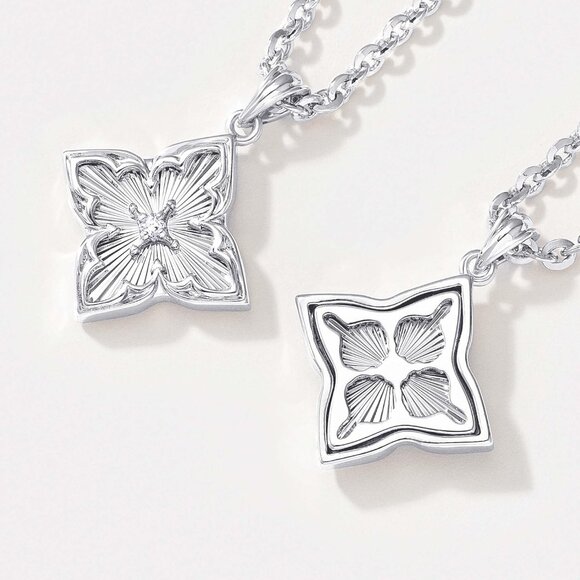 Gold Clover Necklace Women Dainty 14K Gold  White Gold Pendant Adjustable Chain - Picture 5 of 5